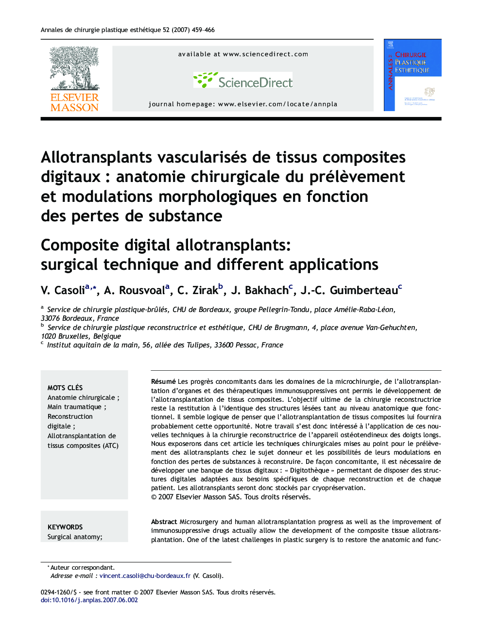 Allotransplants vascularisés deÂ tissus composites digitauxÂ : anatomie chirurgicale duÂ prélÃ¨vement etÂ modulations morphologiques enÂ fonction desÂ pertes deÂ substance