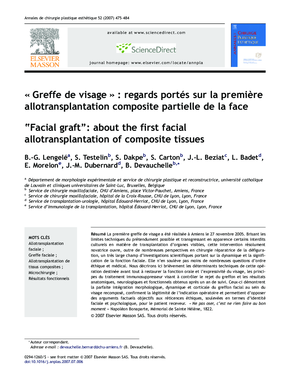 « Greffe de visage » : regards portés sur la première allotransplantation composite partielle de la face