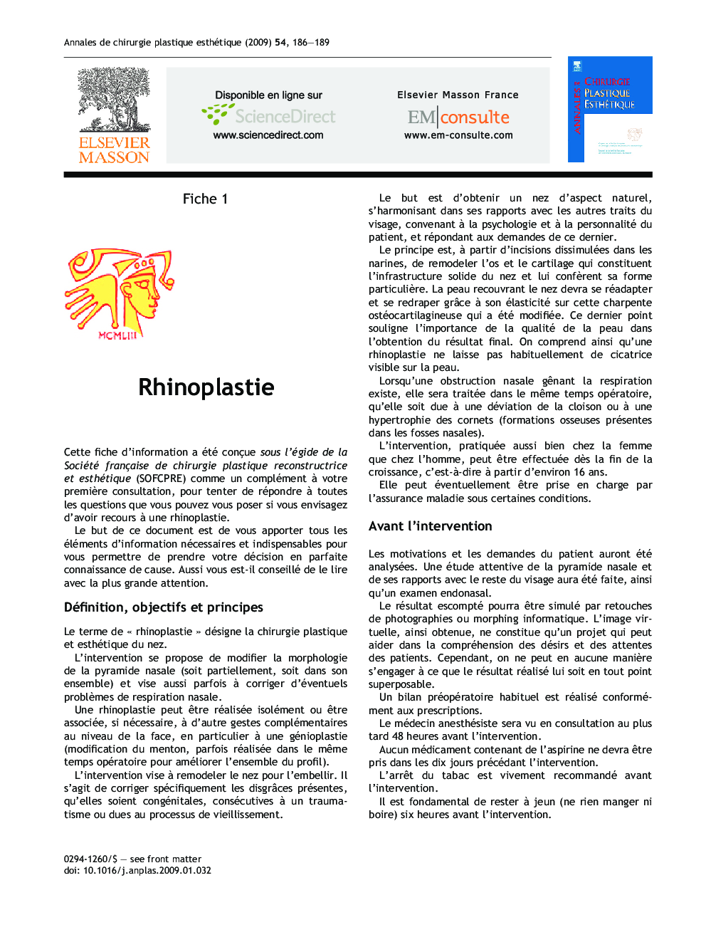 عکس صفحه اول مقاله: Rhinoplastie Rhinoplastie