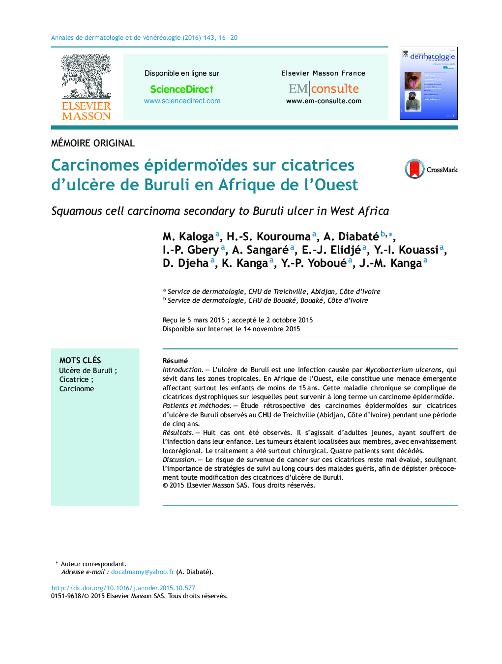 Carcinomes épidermoïdes sur cicatrices d'ulcÃ¨re de Buruli en Afrique de l'Ouest