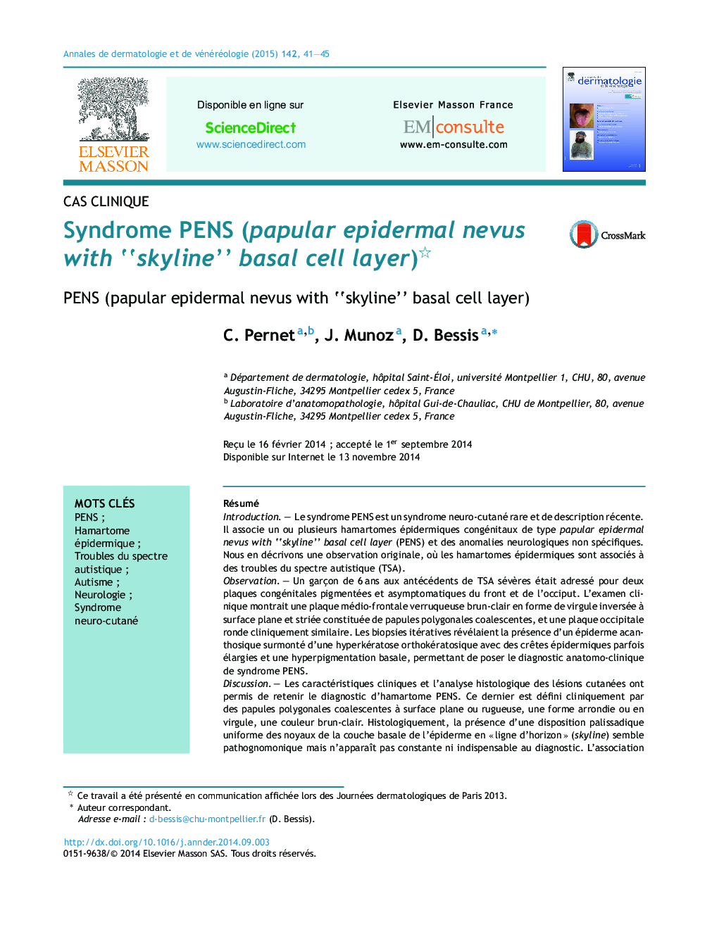 Syndrome PENS (papular epidermal nevus with “skyline” basal cell layer)