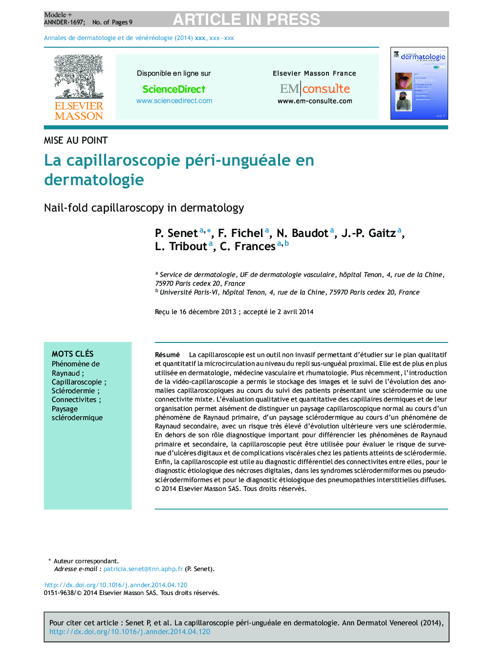 La capillaroscopie péri-unguéale en dermatologie