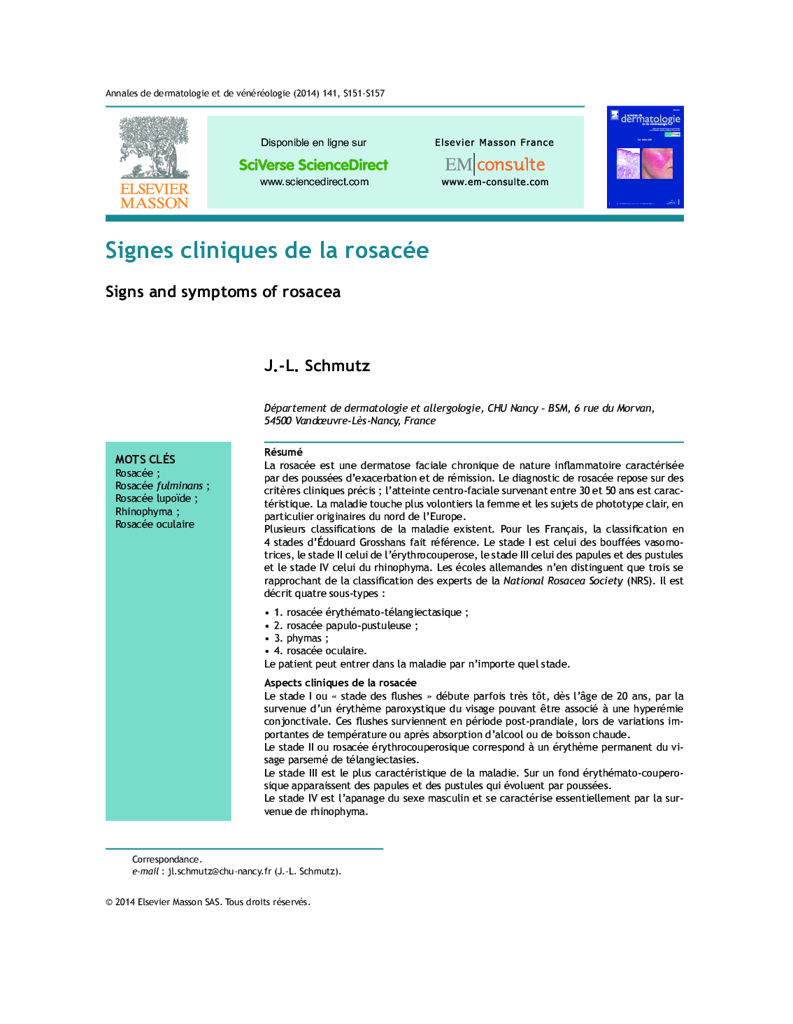 Signes cliniques de la rosacée