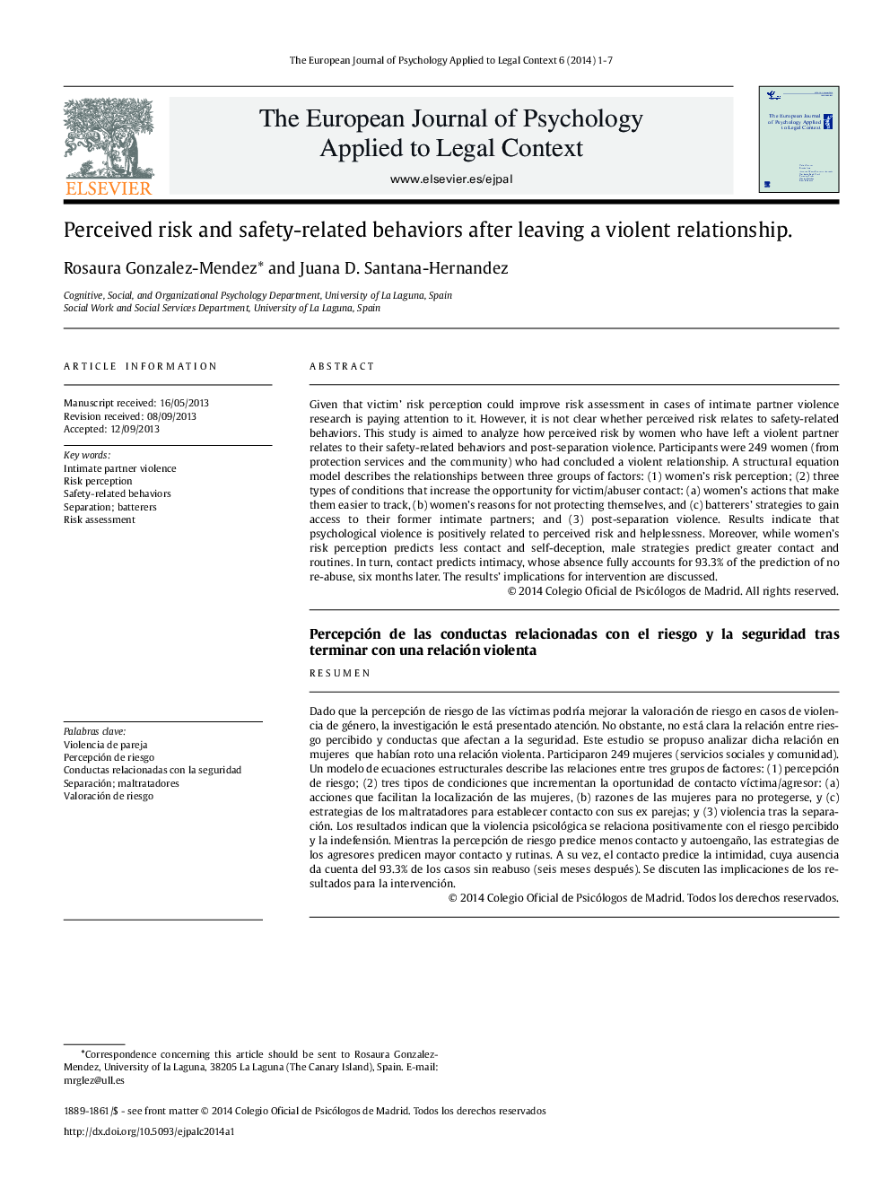 Perceived risk and safety-related behaviors after leaving a violent relationship