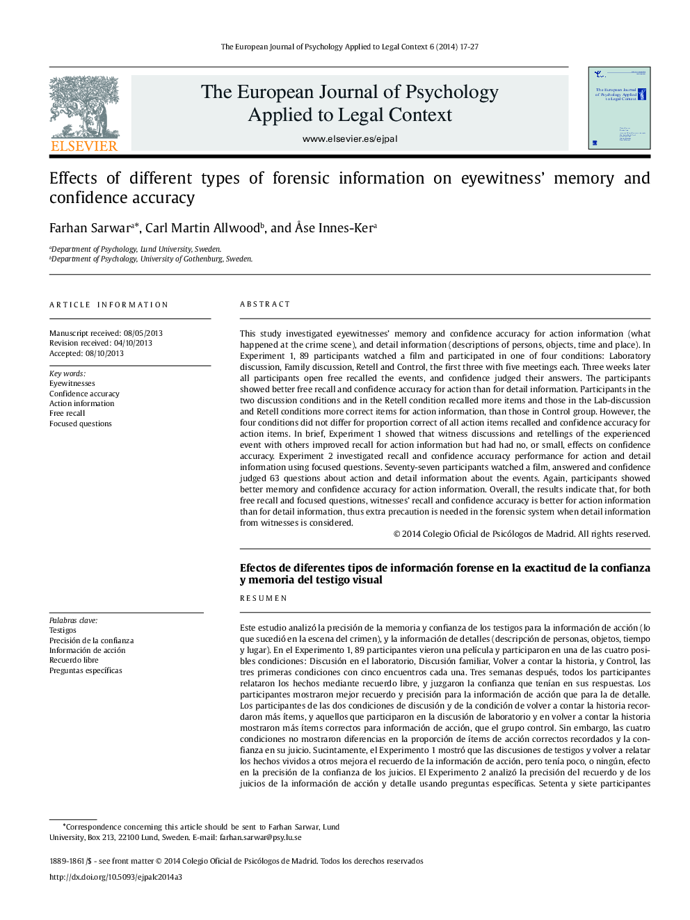 Effects of different types of forensic information on eyewitness’ memory and confidence accuracy