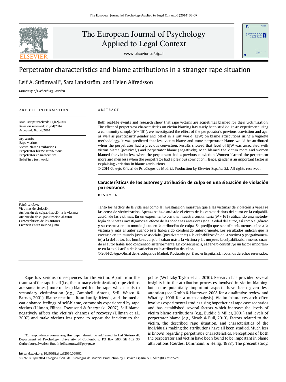 Perpetrator characteristics and blame attributions in a stranger rape situation