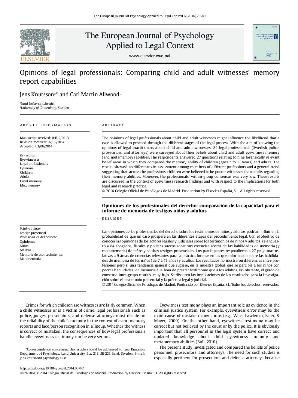 Opinions of legal professionals: Comparing child and adult witnesses’ memory report capabilities