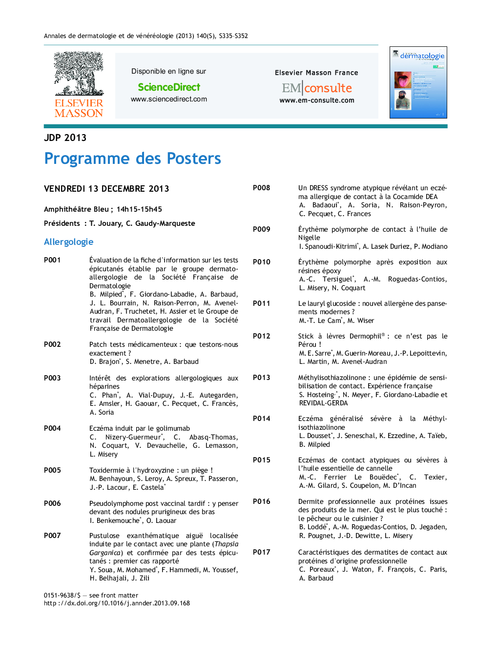 Programme des posters