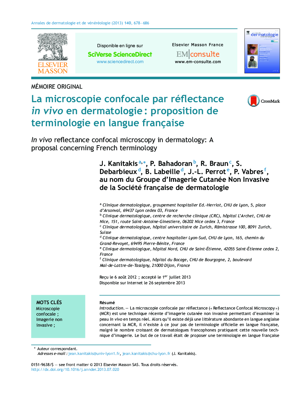 La microscopie confocale par réflectance in vivo en dermatologieÂ : proposition de terminologie en langue française