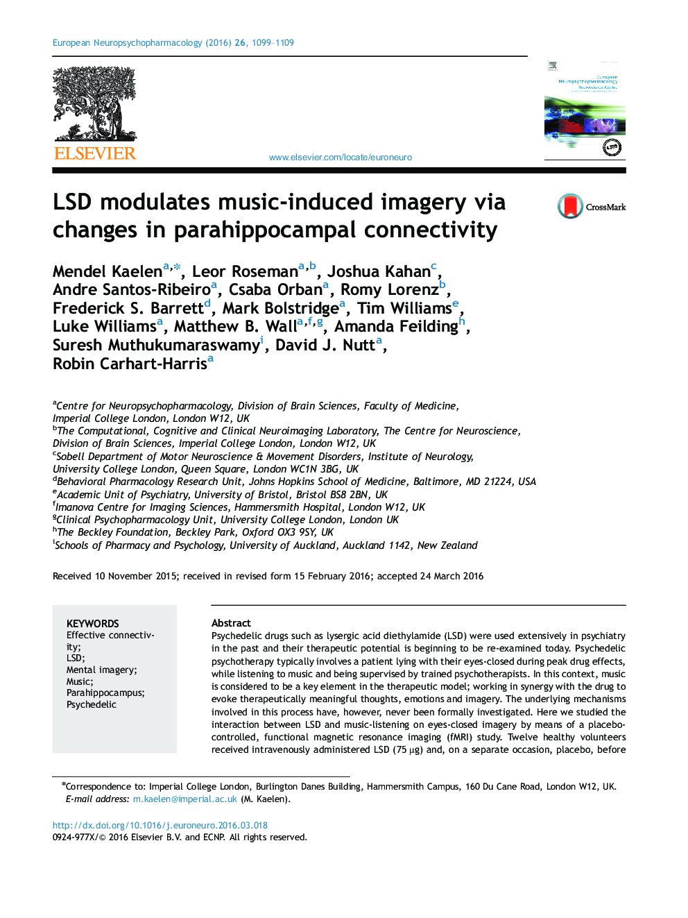 LSD modulates music-induced imagery via changes in parahippocampal connectivity