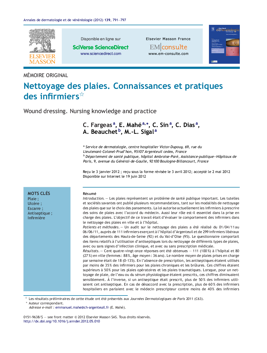 Nettoyage des plaies. Connaissances et pratiques des infirmiers