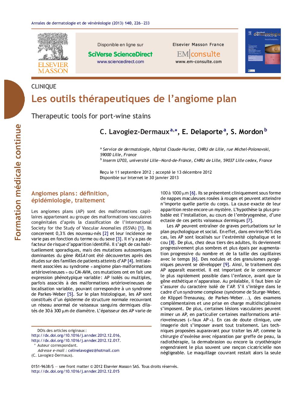 Les outils thérapeutiques de l'angiome plan