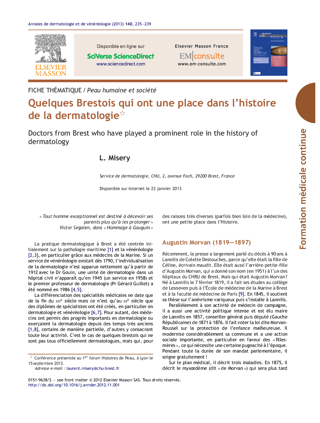 Quelques Brestois qui ont une place dans l'histoire de la dermatologie