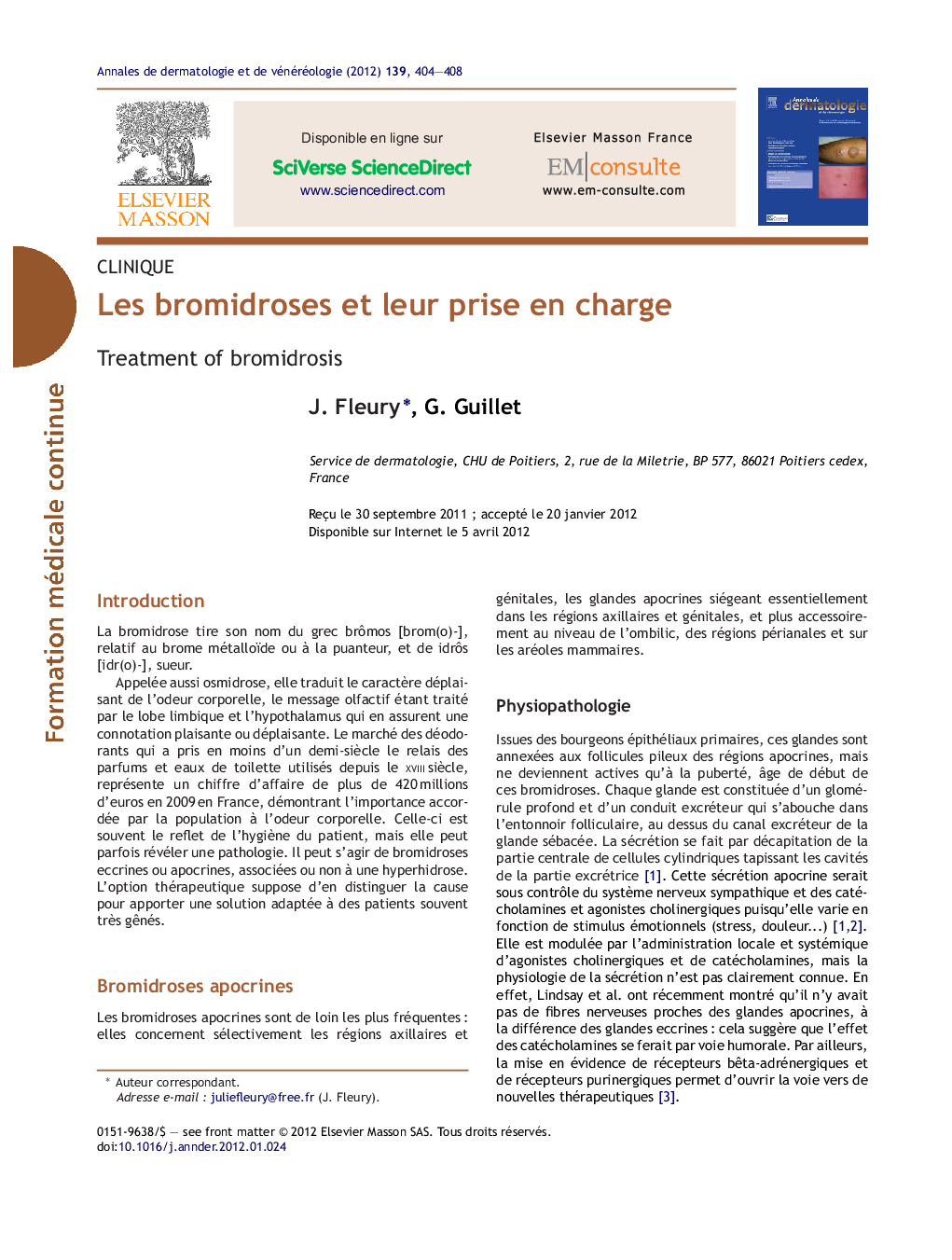 Les bromidroses et leur prise en charge