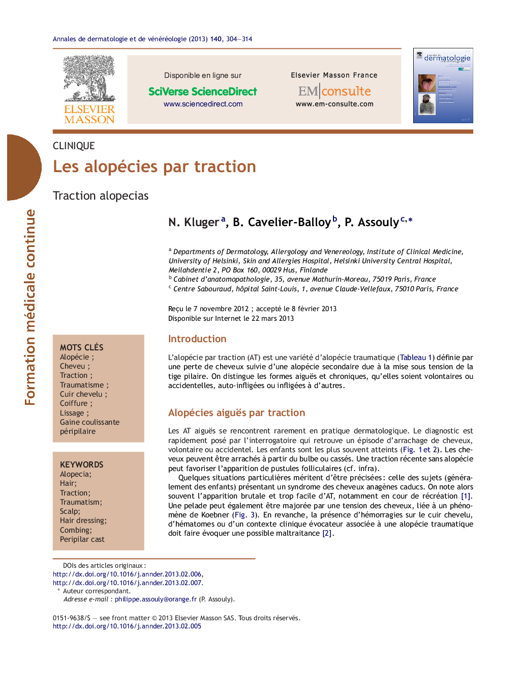 Les alopécies par traction