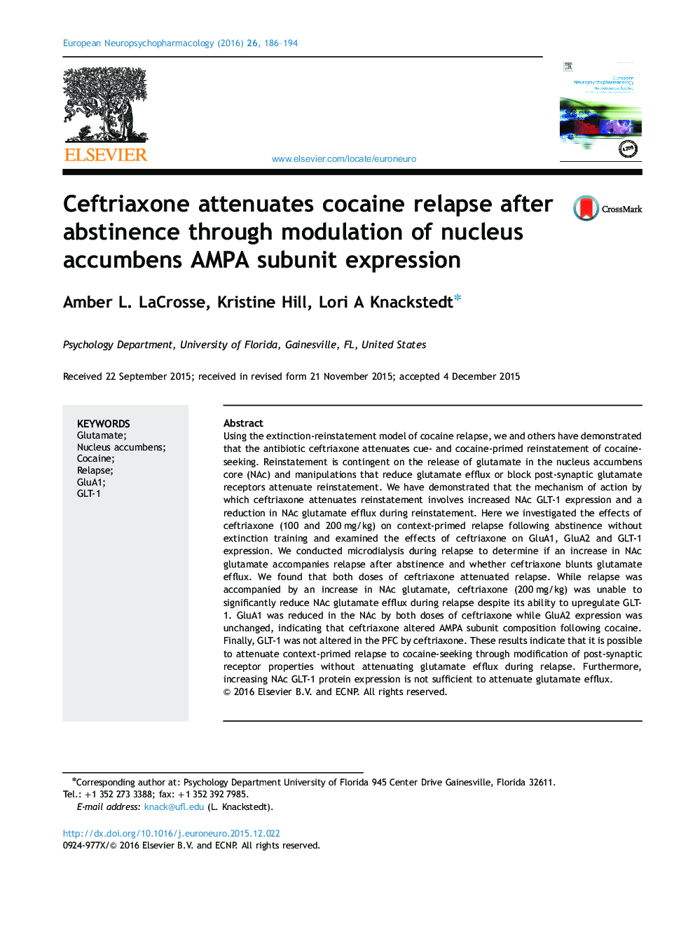 Ceftriaxone attenuates cocaine relapse after abstinence through modulation of nucleus accumbens AMPA subunit expression