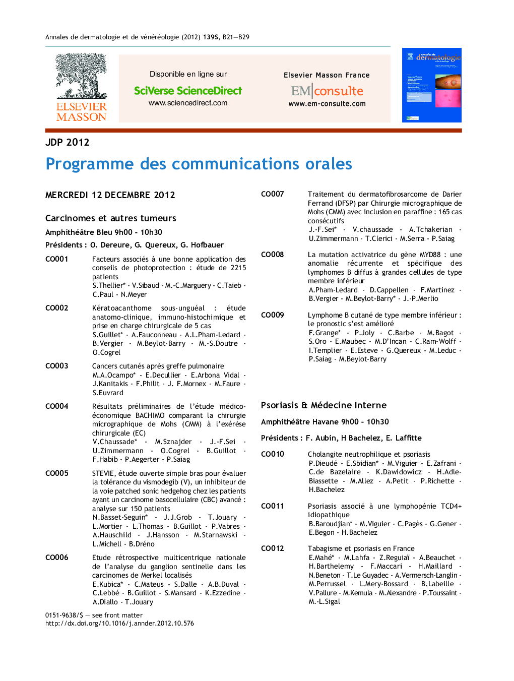 Programme des communications orales