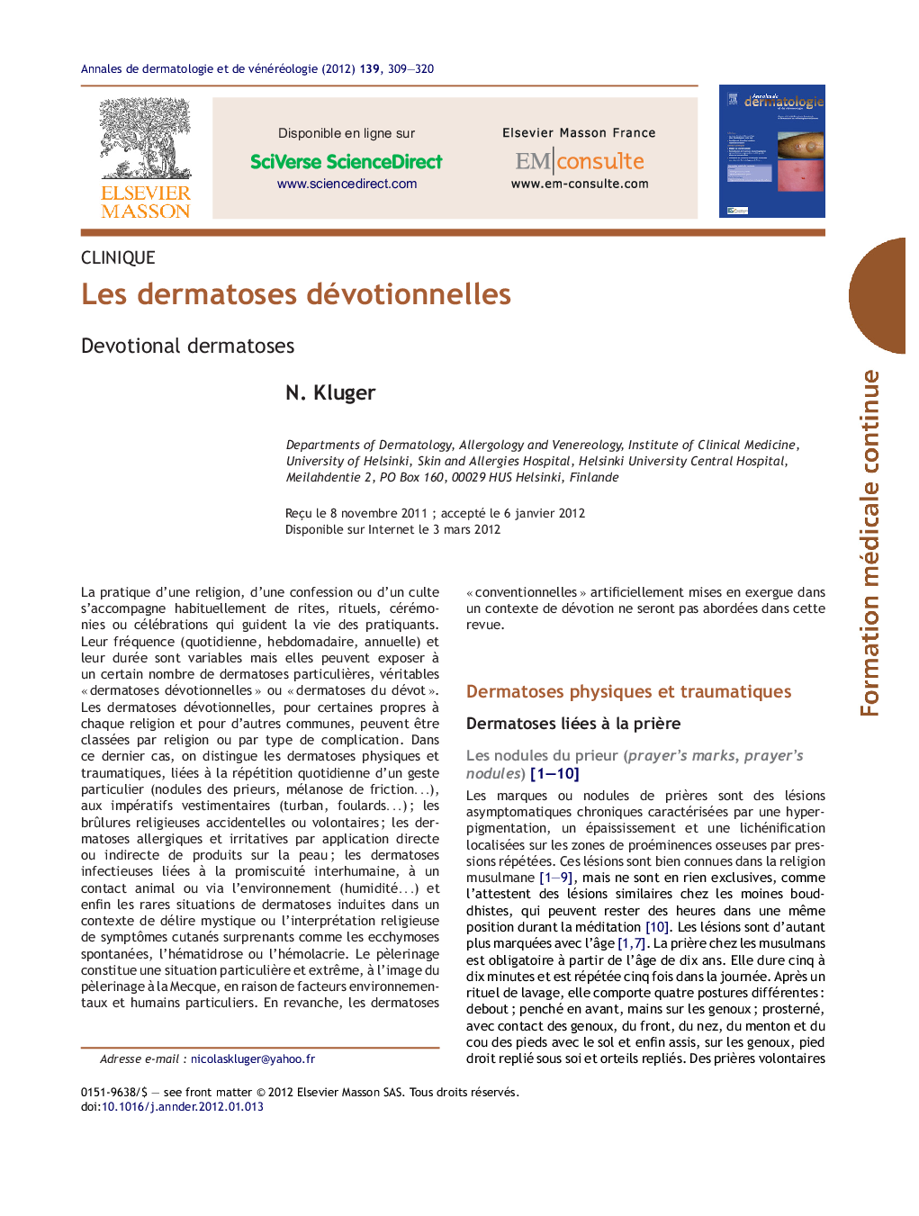 Les dermatoses dévotionnelles
