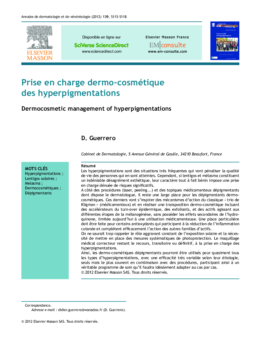 Prise en charge dermo-cosmétique des hyperpigmentations