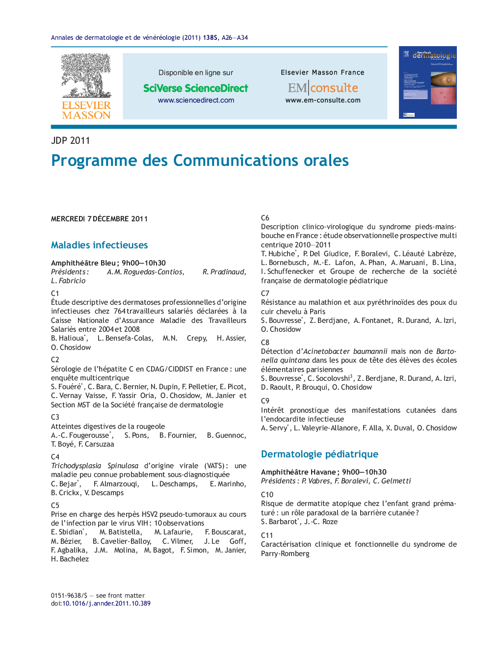 Programme des Communications orales