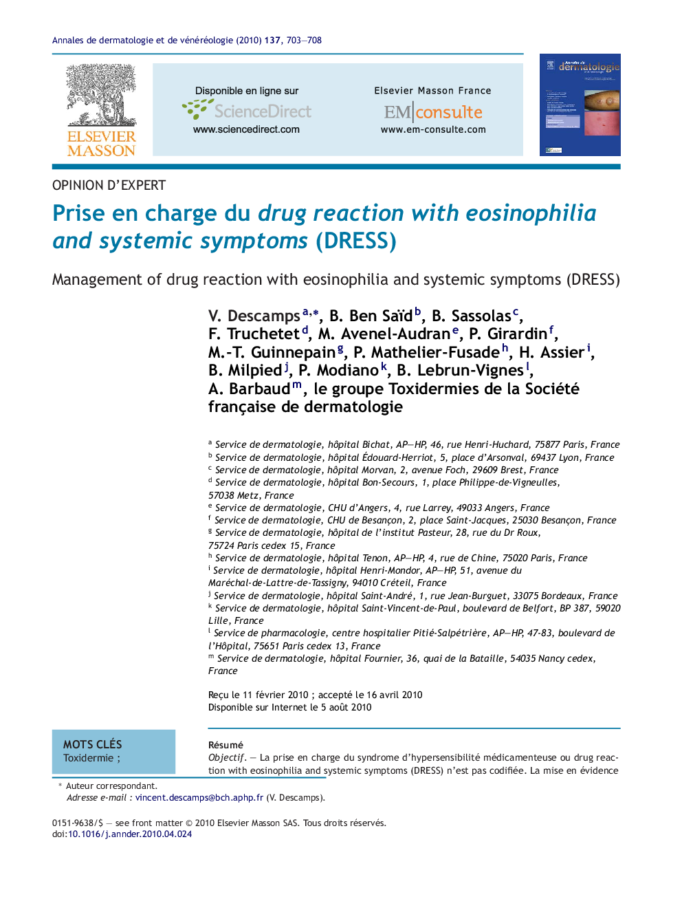 Prise en charge du drug reaction with eosinophilia and systemic symptoms (DRESS)