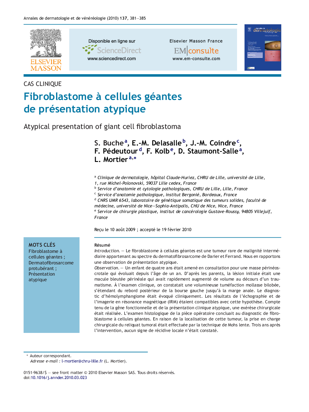 Fibroblastome Ã  cellules géantes de présentation atypique