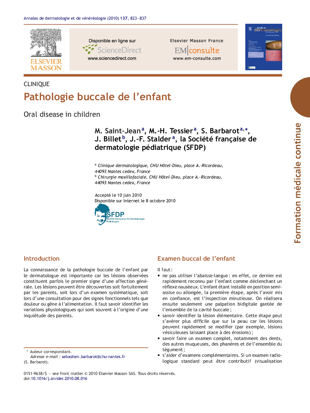 Pathologie buccale de l'enfant