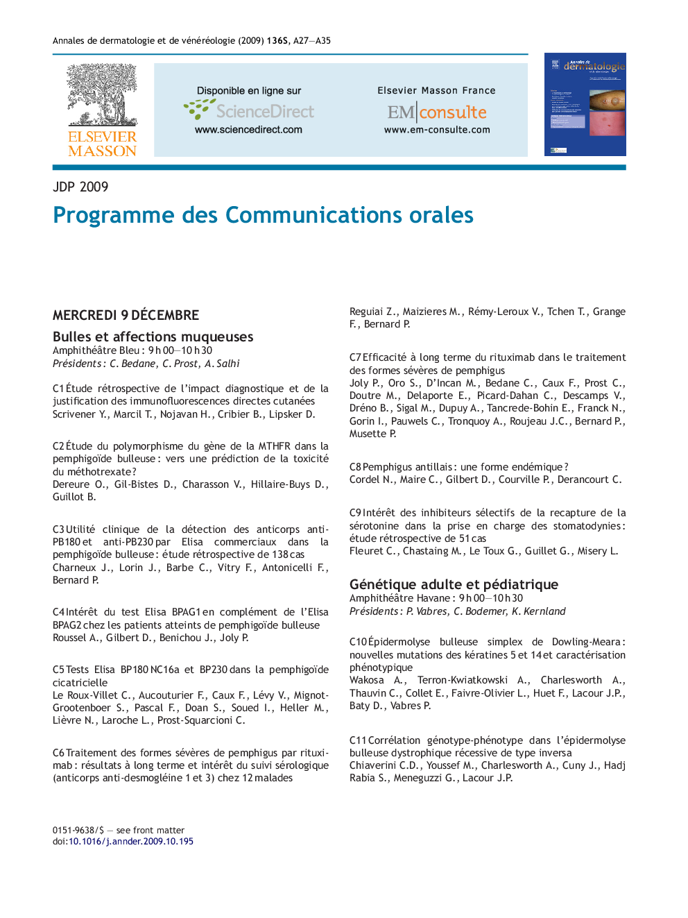 Programme des Communications orales