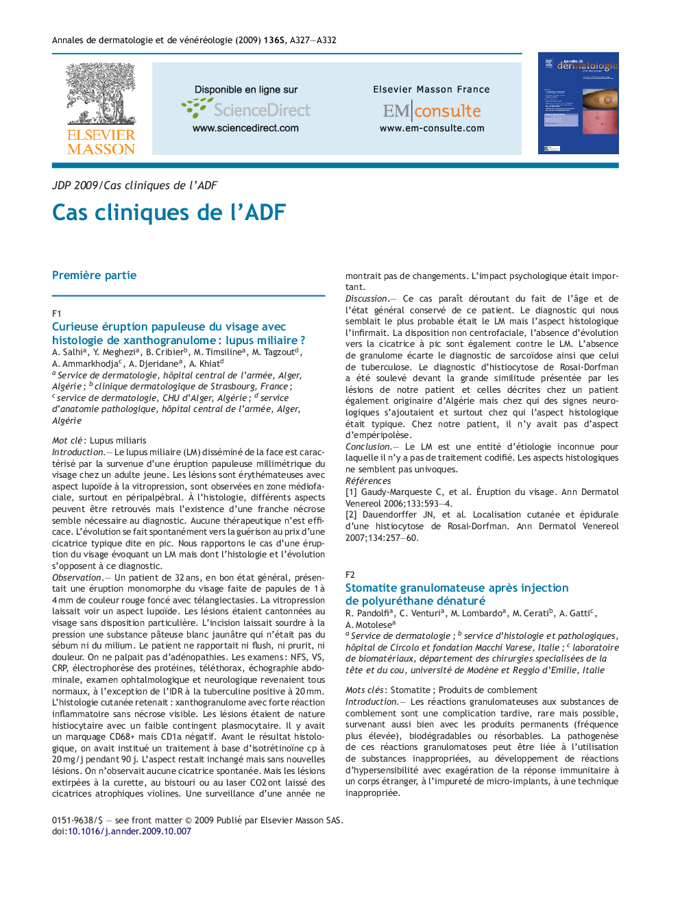 Cas cliniques de la ADF