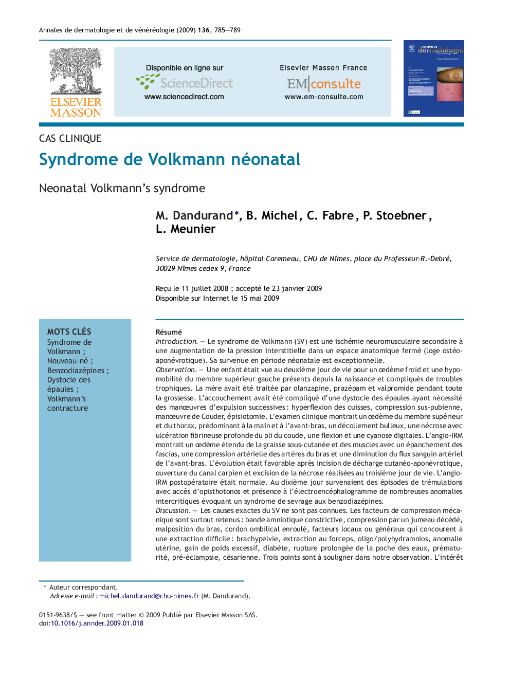 Syndrome de Volkmann néonatal