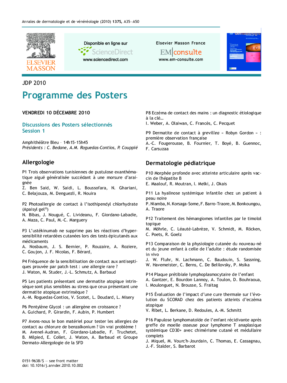 Programme des Posters