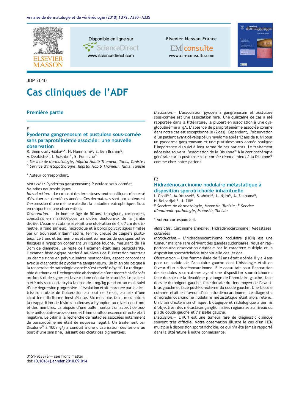 Cas cliniques de l'ADF