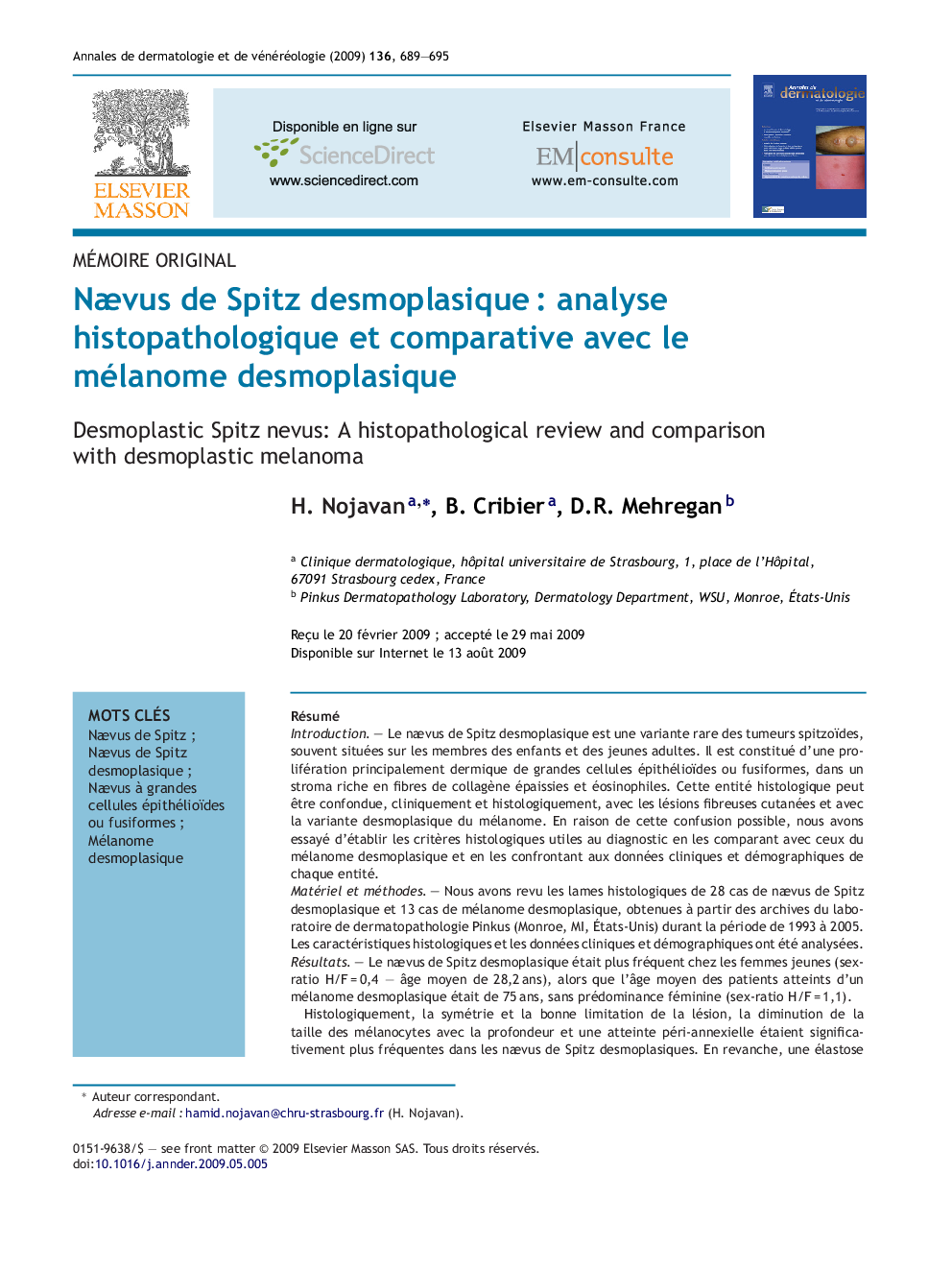 NÃ¦vus de Spitz desmoplasiqueÂ : analyse histopathologique et comparative avec le mélanome desmoplasique