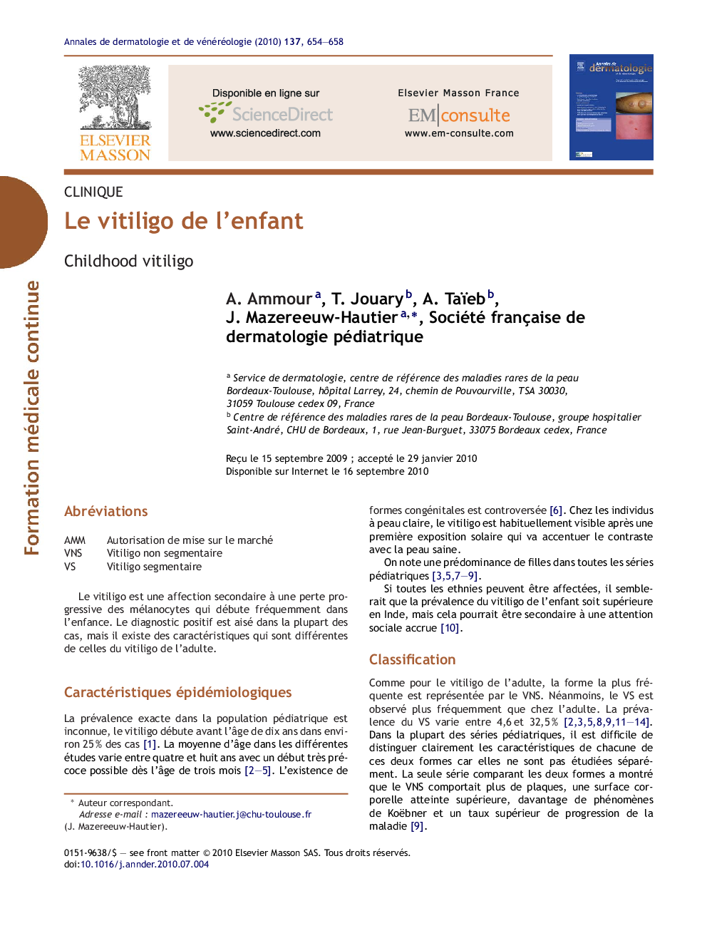 Le vitiligo de l'enfant