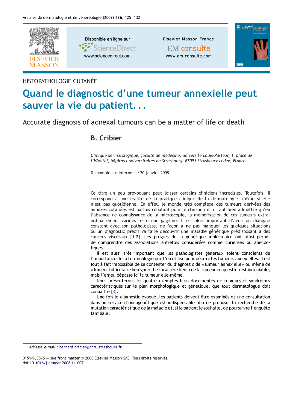 Quand le diagnostic d'une tumeur annexielle peut sauver la vie du patientâ¦