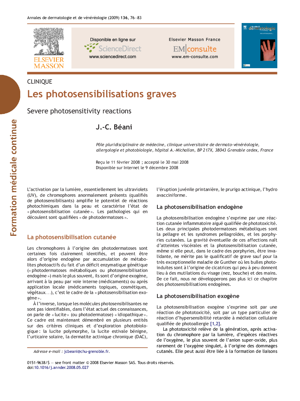 Les photosensibilisations graves