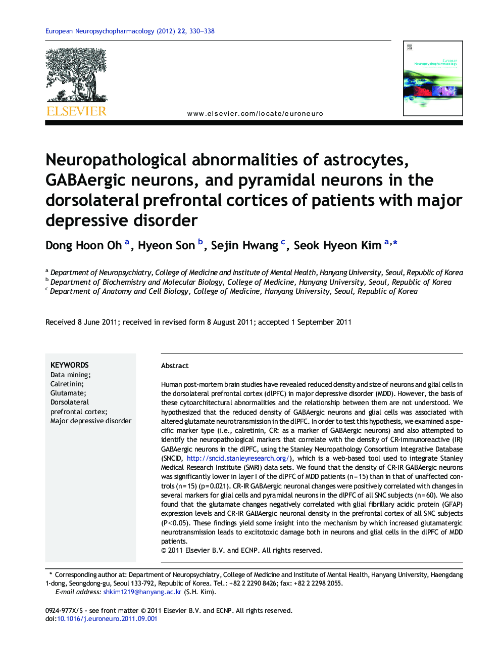 Neuropathological abnormalities of astrocytes, GABAergic neurons, and pyramidal neurons in the dorsolateral prefrontal cortices of patients with major depressive disorder