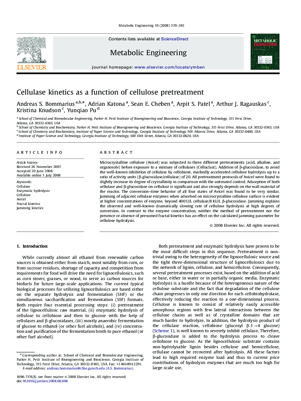 Cellulase kinetics as a function of cellulose pretreatment