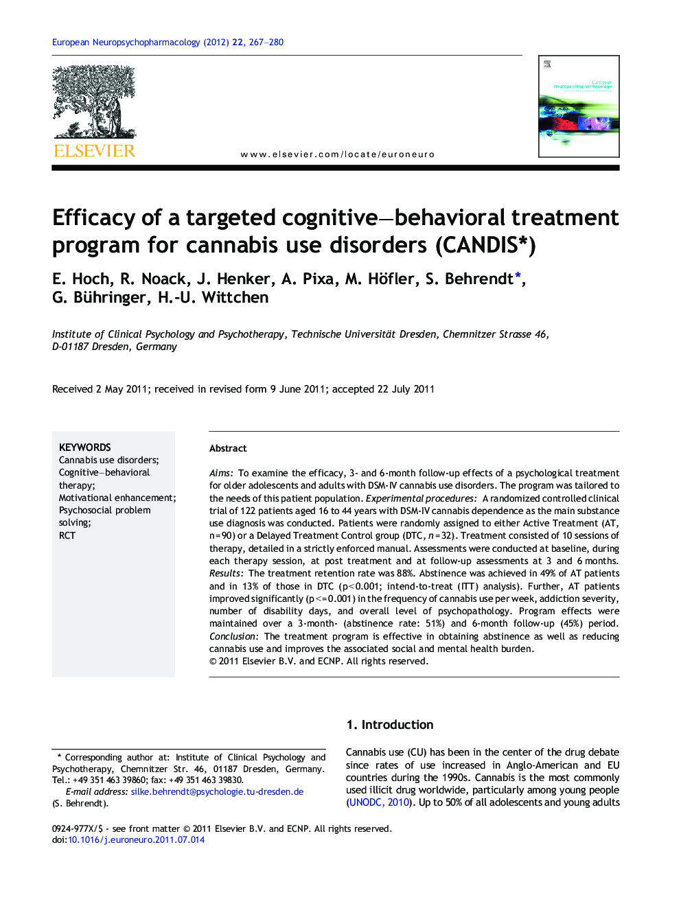 Efficacy of a targeted cognitive–behavioral treatment program for cannabis use disorders (CANDIS*)