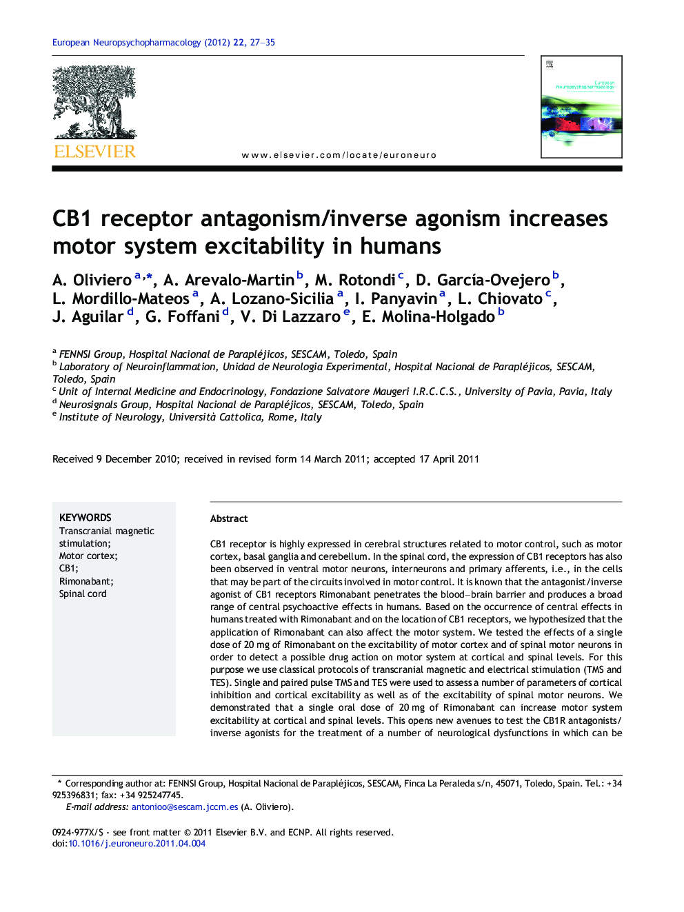 CB1 receptor antagonism/inverse agonism increases motor system excitability in humans