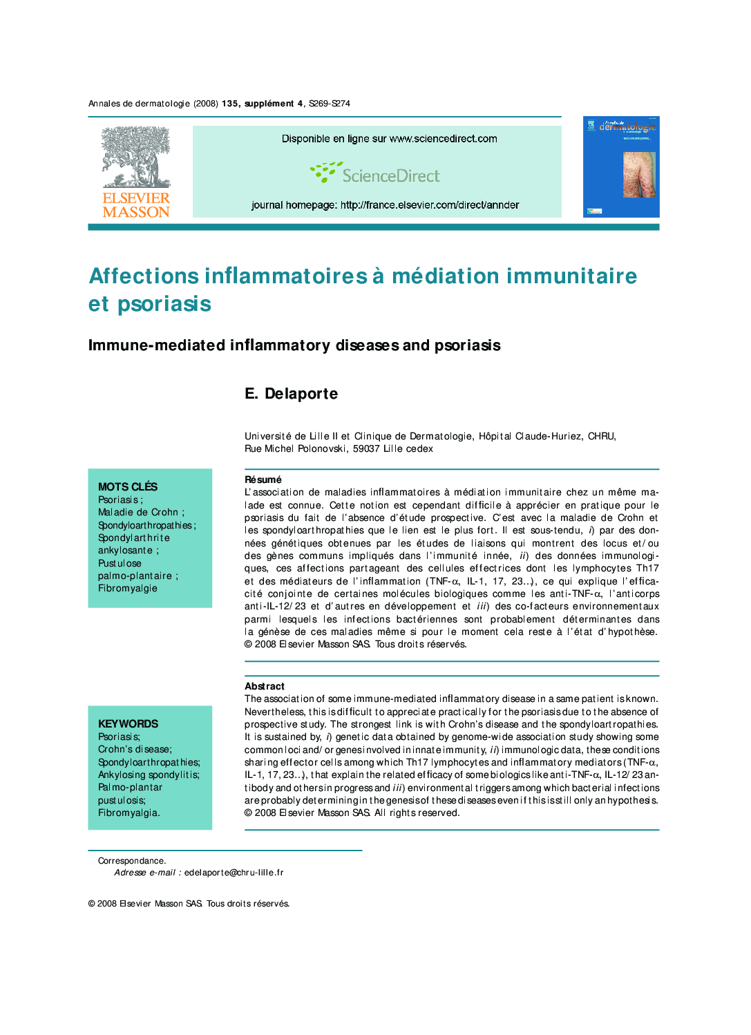 Affections inflammatoires Ã  médiation immunitaire et psoriasis