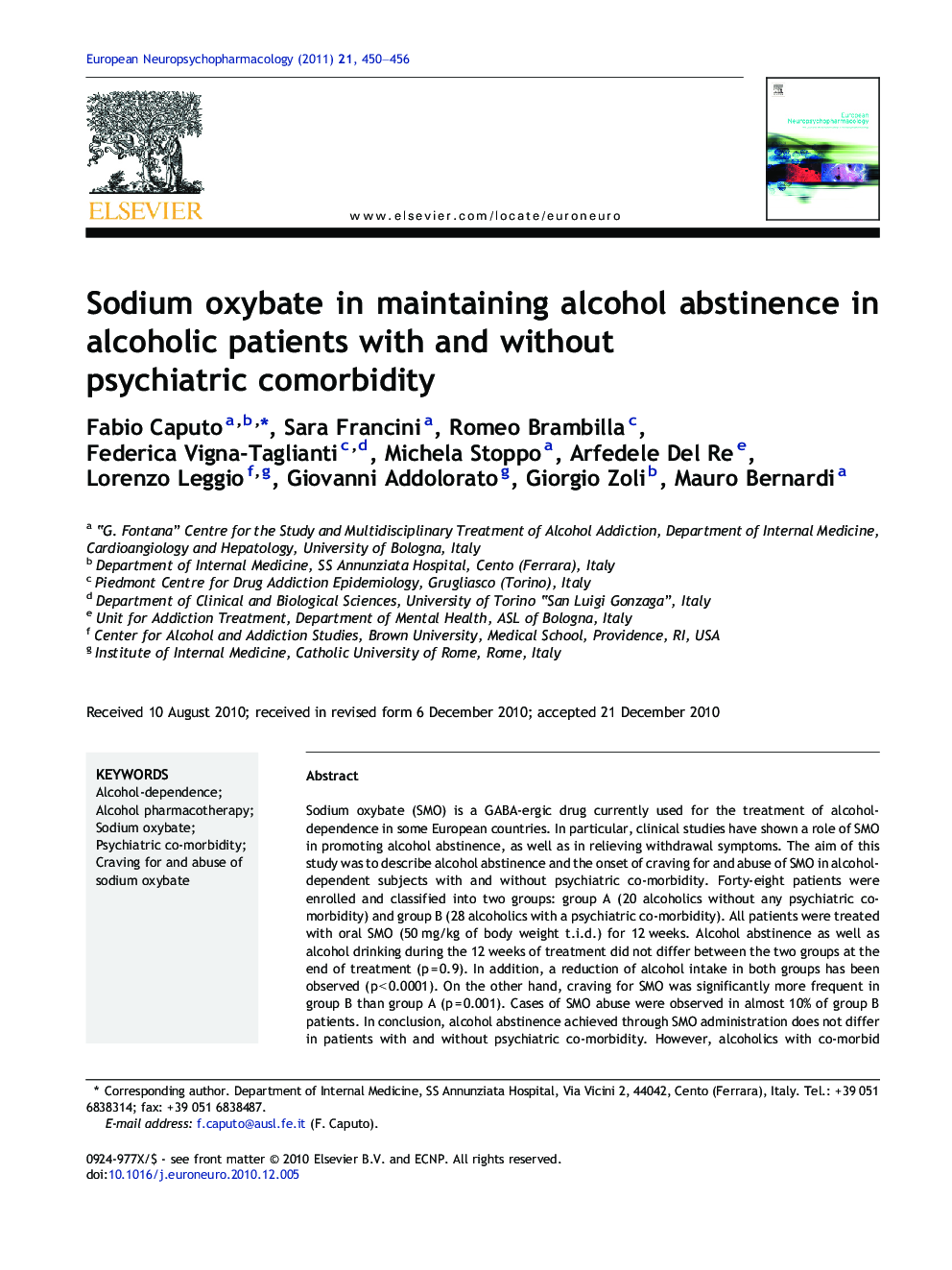 Sodium oxybate in maintaining alcohol abstinence in alcoholic patients with and without psychiatric comorbidity