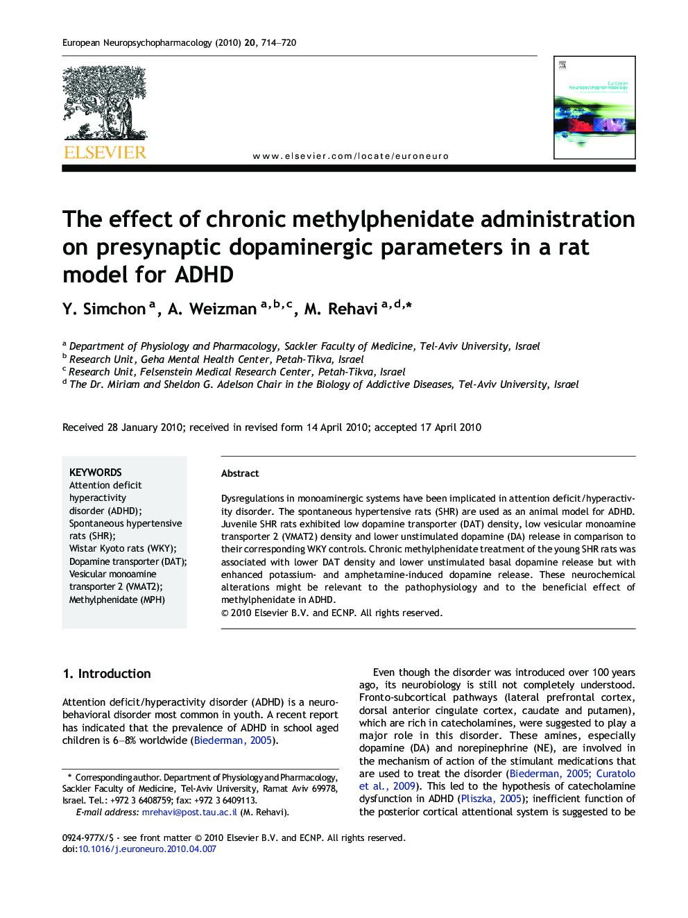 The effect of chronic methylphenidate administration on presynaptic dopaminergic parameters in a rat model for ADHD