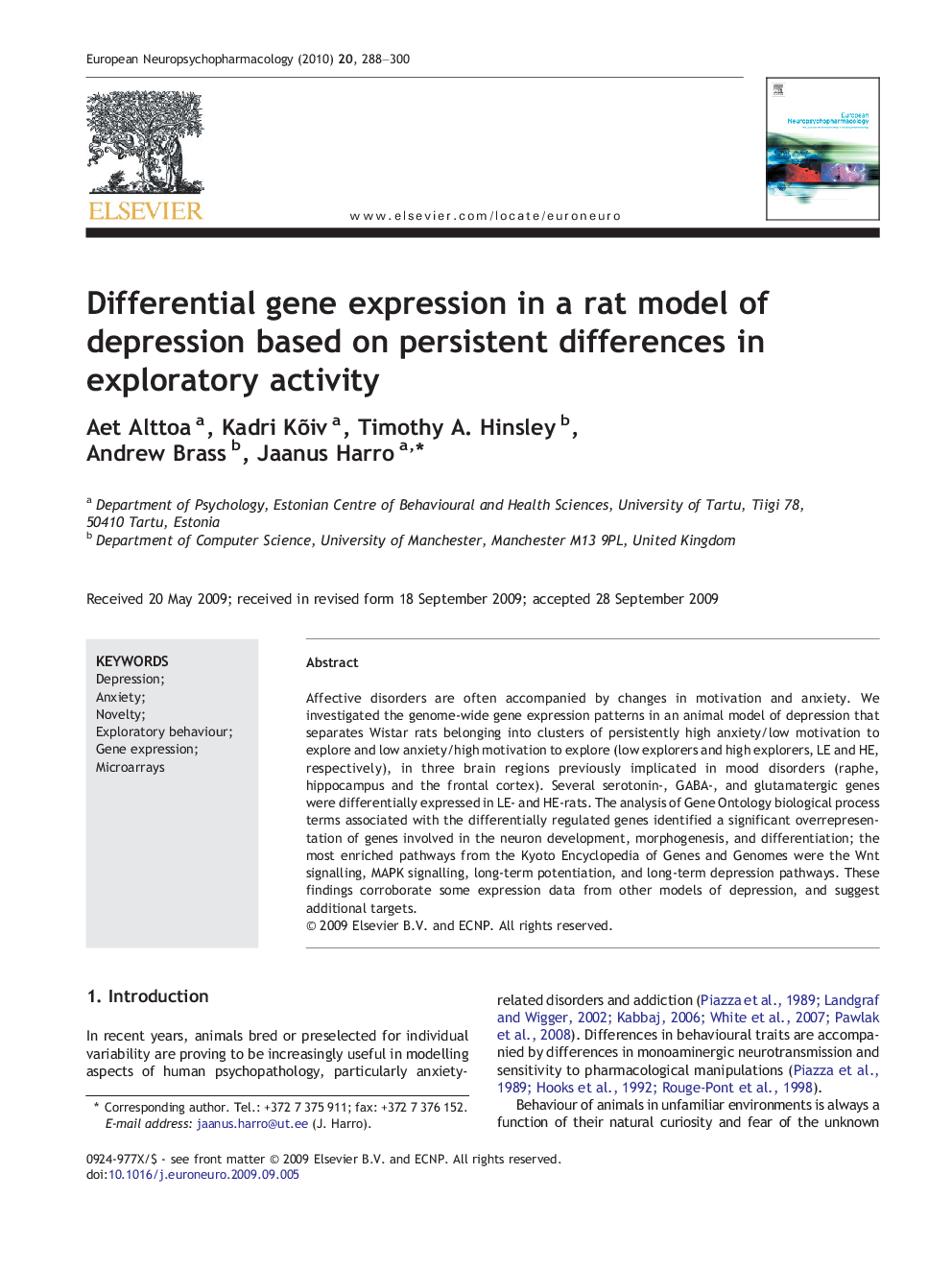 Differential gene expression in a rat model of depression based on persistent differences in exploratory activity