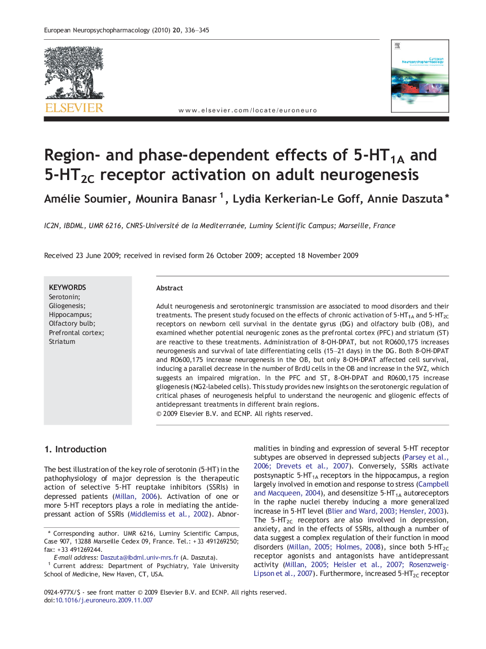 Region- and phase-dependent effects of 5-HT1A and 5-HT2C receptor activation on adult neurogenesis