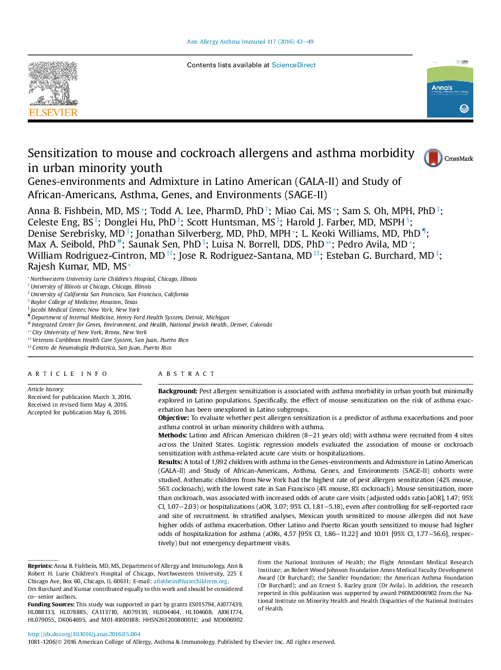 Sensitization to mouse and cockroach allergens and asthma morbidity in urban minority youth