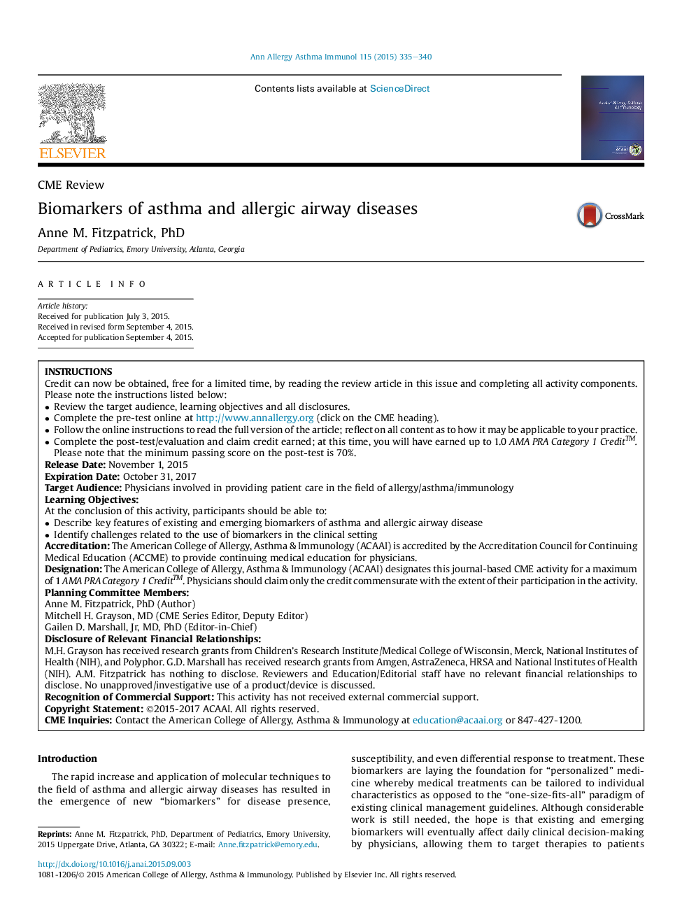 Biomarkers of asthma and allergic airway diseases
