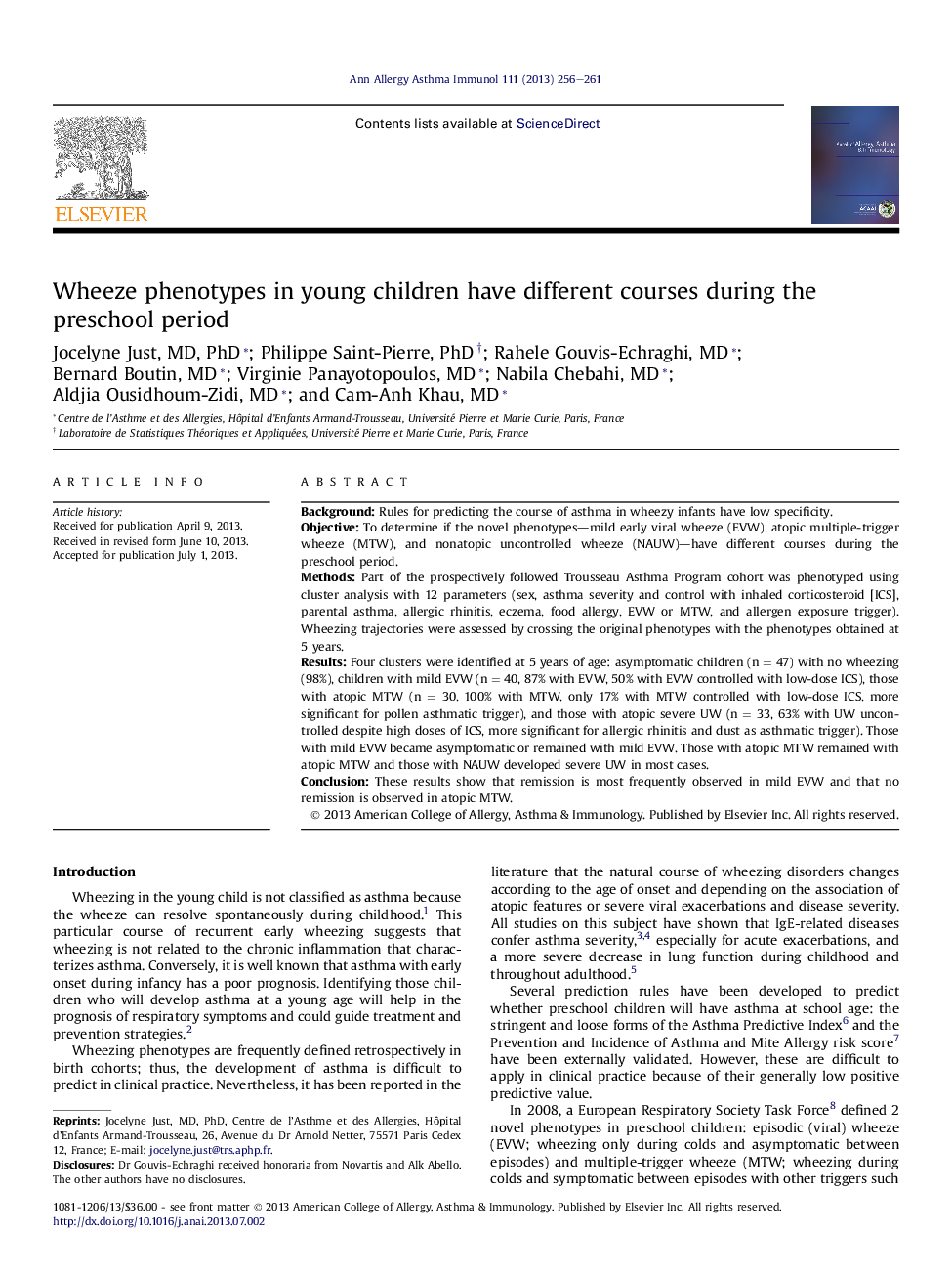 Wheeze phenotypes in young children have different courses during the preschool period