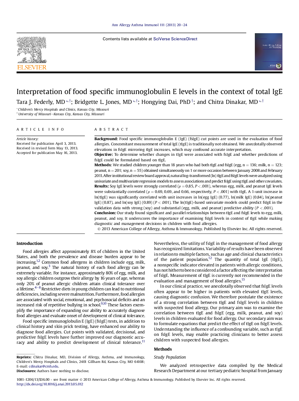 Interpretation of food specific immunoglobulin E levels in the context of total IgE