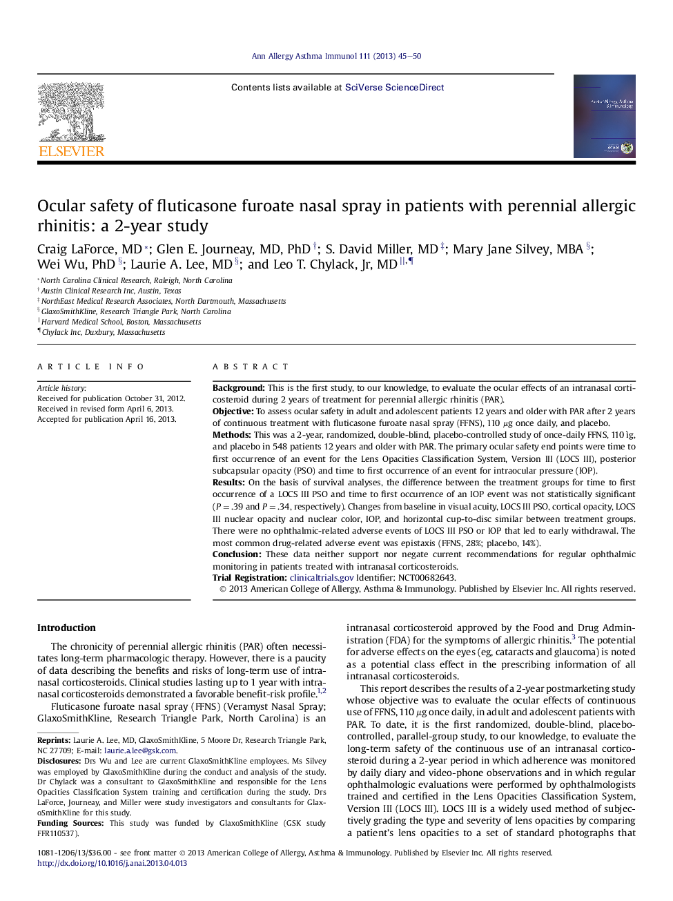 Ocular safety of fluticasone furoate nasal spray in patients with perennial allergic rhinitis: a 2-year study
